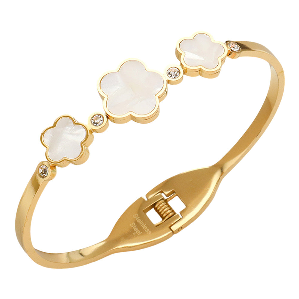 Mother of Pearl Quatrefoil Hinged Bangle
