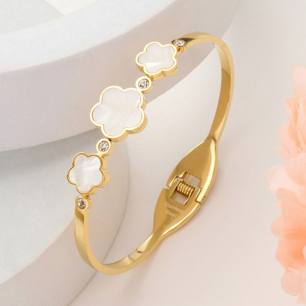 Mother of Pearl Quatrefoil Hinged Bangle