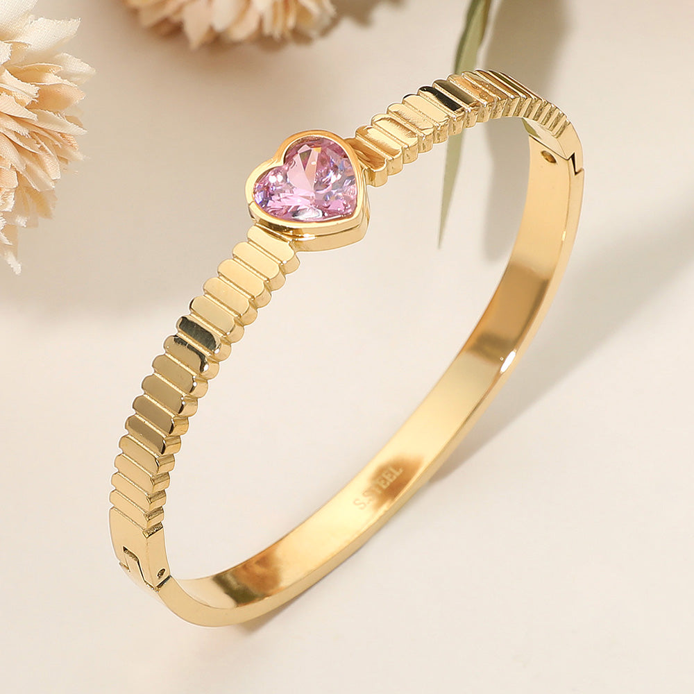 Heart Stone Accent Hinged Bangle