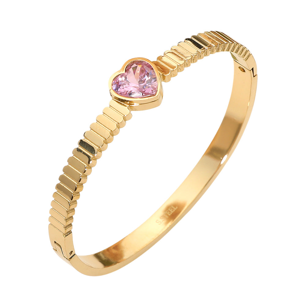 Heart Stone Accent Hinged Bangle