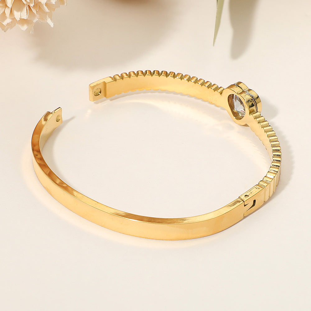 Heart Stone Accent Hinged Bangle