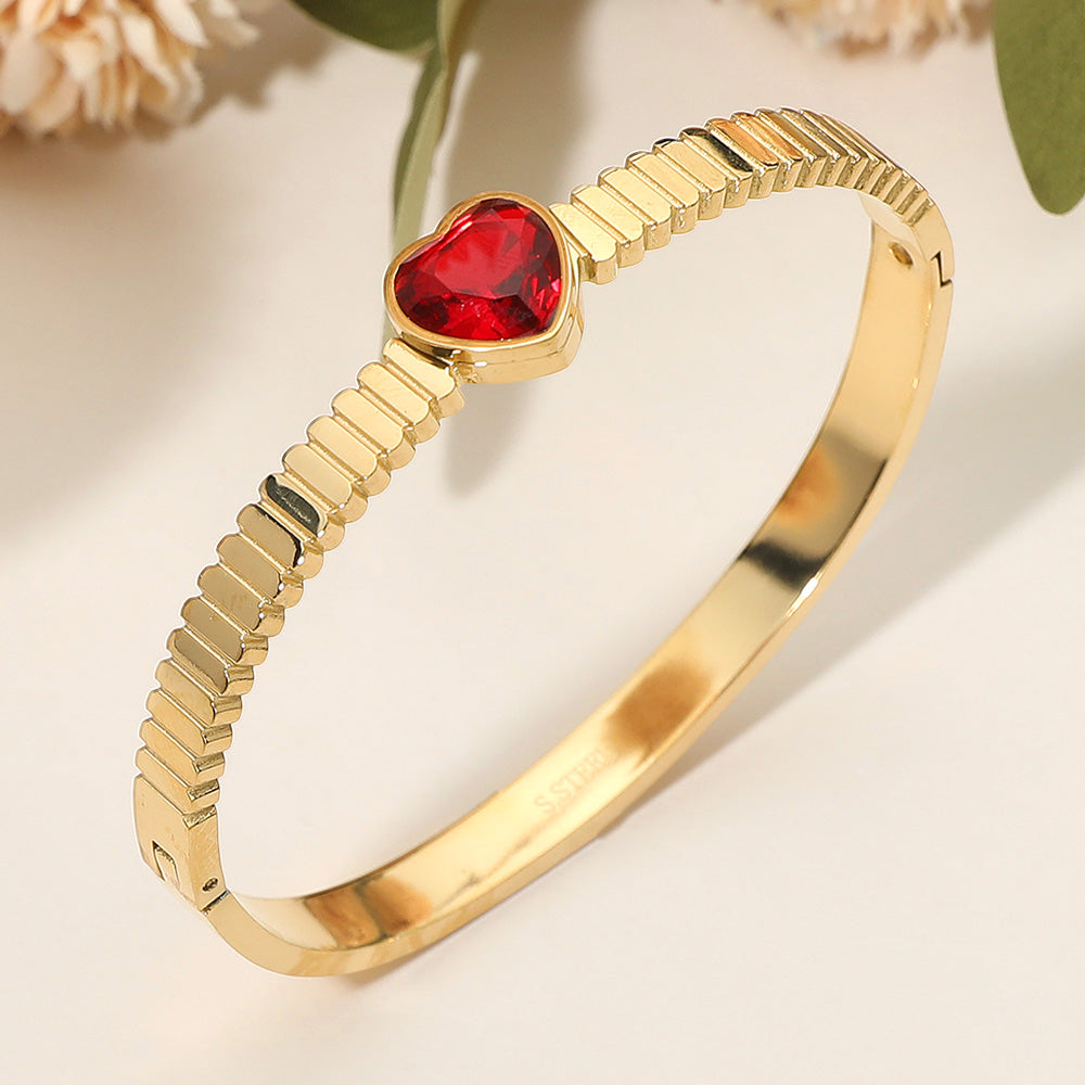 Heart Stone Accent Hinged Bangle
