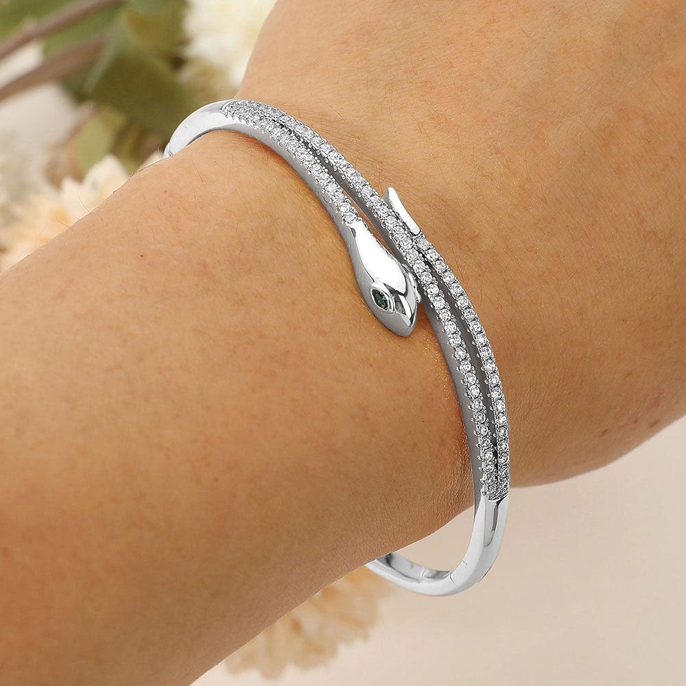 Rhinestone Pave Sleek Snake Hinged Bangle