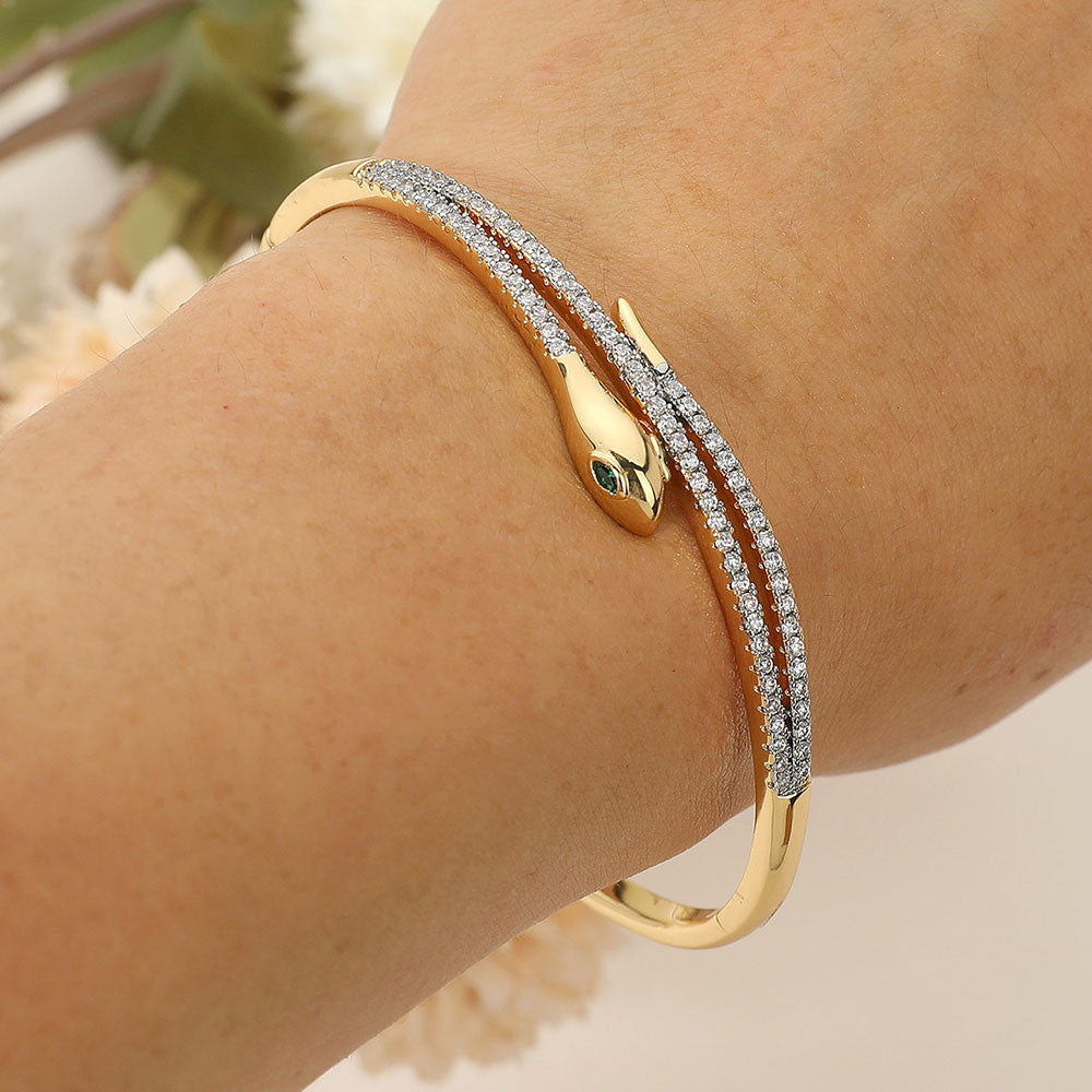 Rhinestone Pave Sleek Snake Hinged Bangle